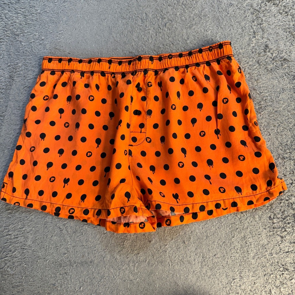 PINK Victoria Secret Pajama Shorts Small Orange Black Drip Polka Dot Sleepwear